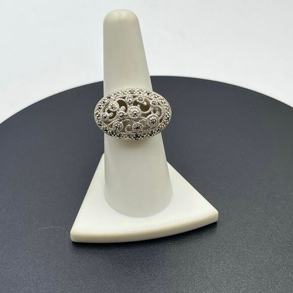 TJ 925 G Signed Designer Oval Sterling Silver Oval Filigree Ring Sz 7.5 - Picture 12 of 12